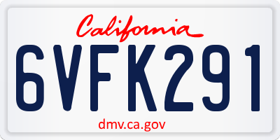 CA license plate 6VFK291