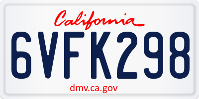 CA license plate 6VFK298
