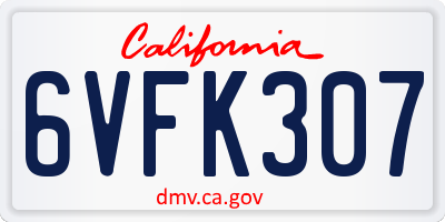 CA license plate 6VFK307