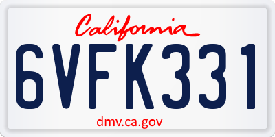 CA license plate 6VFK331
