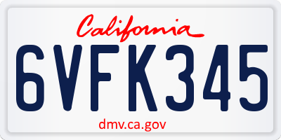 CA license plate 6VFK345