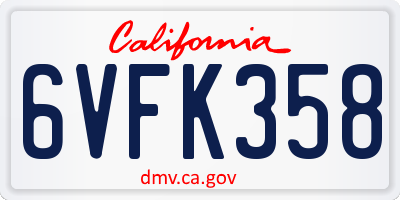 CA license plate 6VFK358