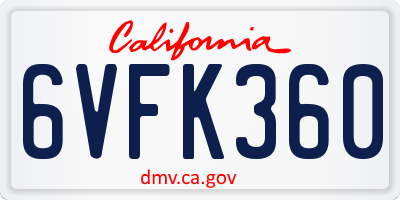 CA license plate 6VFK360
