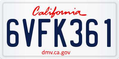 CA license plate 6VFK361