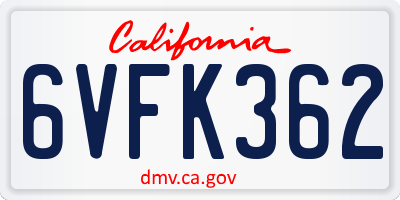 CA license plate 6VFK362