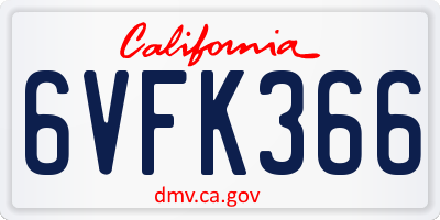 CA license plate 6VFK366