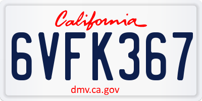 CA license plate 6VFK367