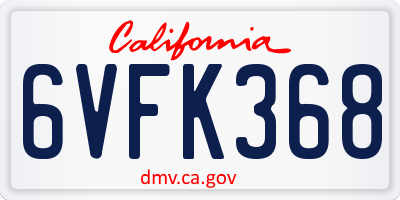 CA license plate 6VFK368