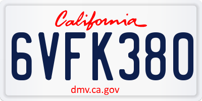 CA license plate 6VFK380