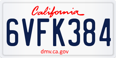 CA license plate 6VFK384