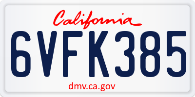 CA license plate 6VFK385