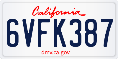 CA license plate 6VFK387