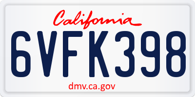CA license plate 6VFK398
