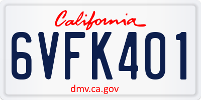 CA license plate 6VFK401