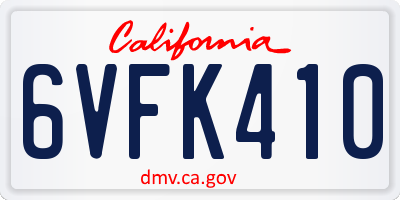 CA license plate 6VFK410