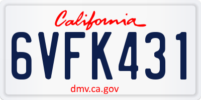 CA license plate 6VFK431