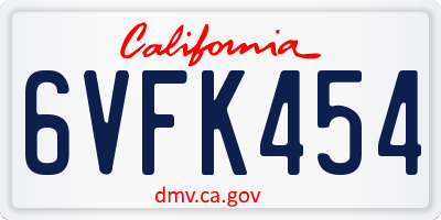 CA license plate 6VFK454