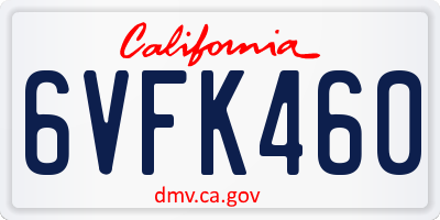 CA license plate 6VFK460