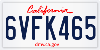 CA license plate 6VFK465