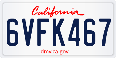 CA license plate 6VFK467