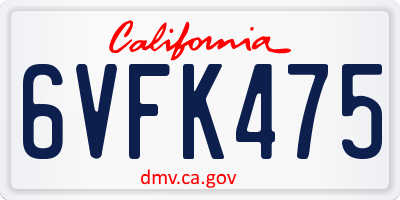 CA license plate 6VFK475