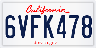 CA license plate 6VFK478