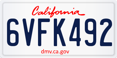 CA license plate 6VFK492