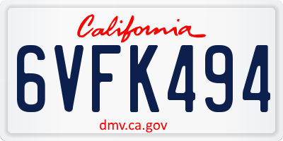 CA license plate 6VFK494