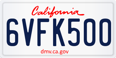 CA license plate 6VFK500