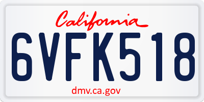 CA license plate 6VFK518