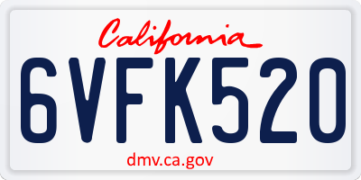 CA license plate 6VFK520