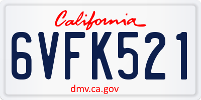 CA license plate 6VFK521