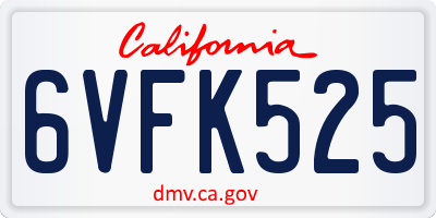 CA license plate 6VFK525