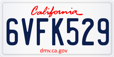 CA license plate 6VFK529