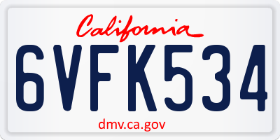 CA license plate 6VFK534