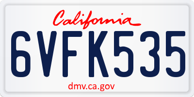 CA license plate 6VFK535
