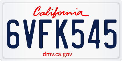 CA license plate 6VFK545