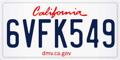 CA license plate 6VFK549