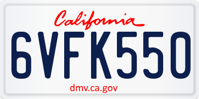CA license plate 6VFK550
