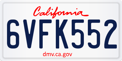CA license plate 6VFK552