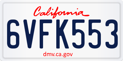 CA license plate 6VFK553