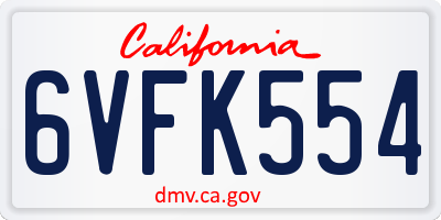 CA license plate 6VFK554