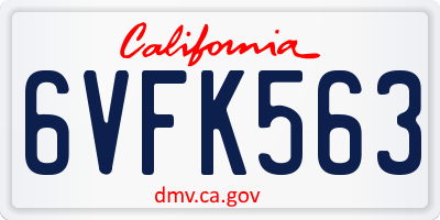 CA license plate 6VFK563