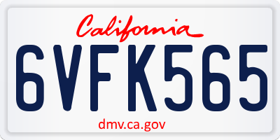 CA license plate 6VFK565