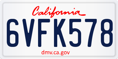 CA license plate 6VFK578