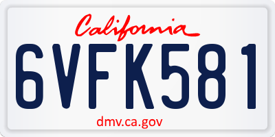 CA license plate 6VFK581