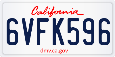 CA license plate 6VFK596