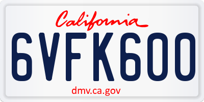 CA license plate 6VFK600