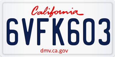 CA license plate 6VFK603