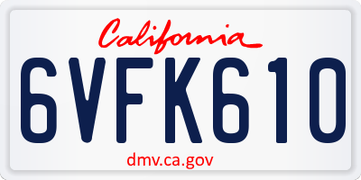 CA license plate 6VFK610